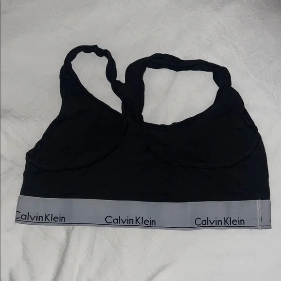 Calvin Klein Black Racerback Bralette with Gray Logo Band - Picture 2 of 2
